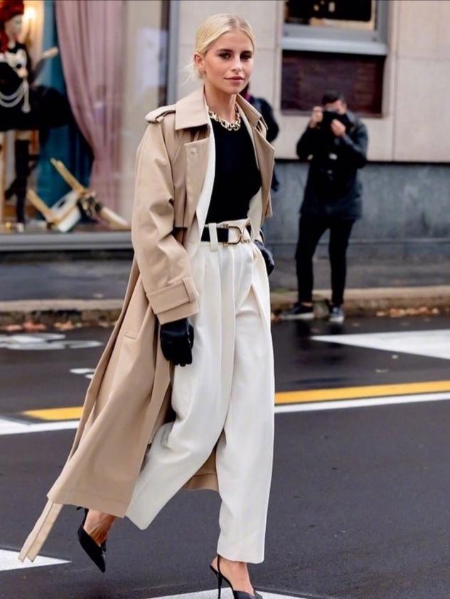 今秋火了一种外套,杏色风衣长款的最佳搭配