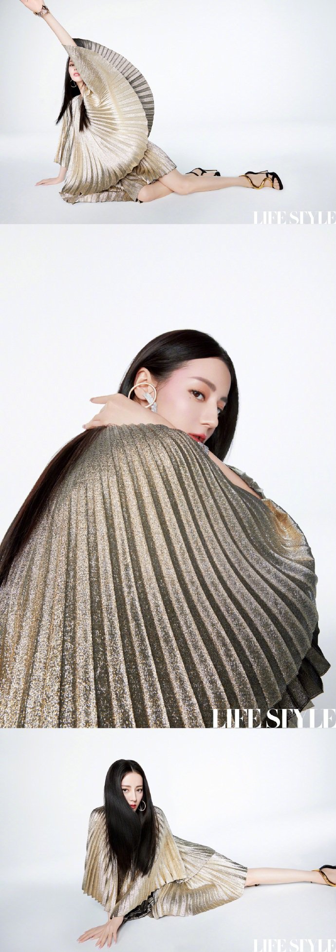 迪丽热巴造型黑色抹胸长裙,迪丽热巴蓝纱裙造型走路