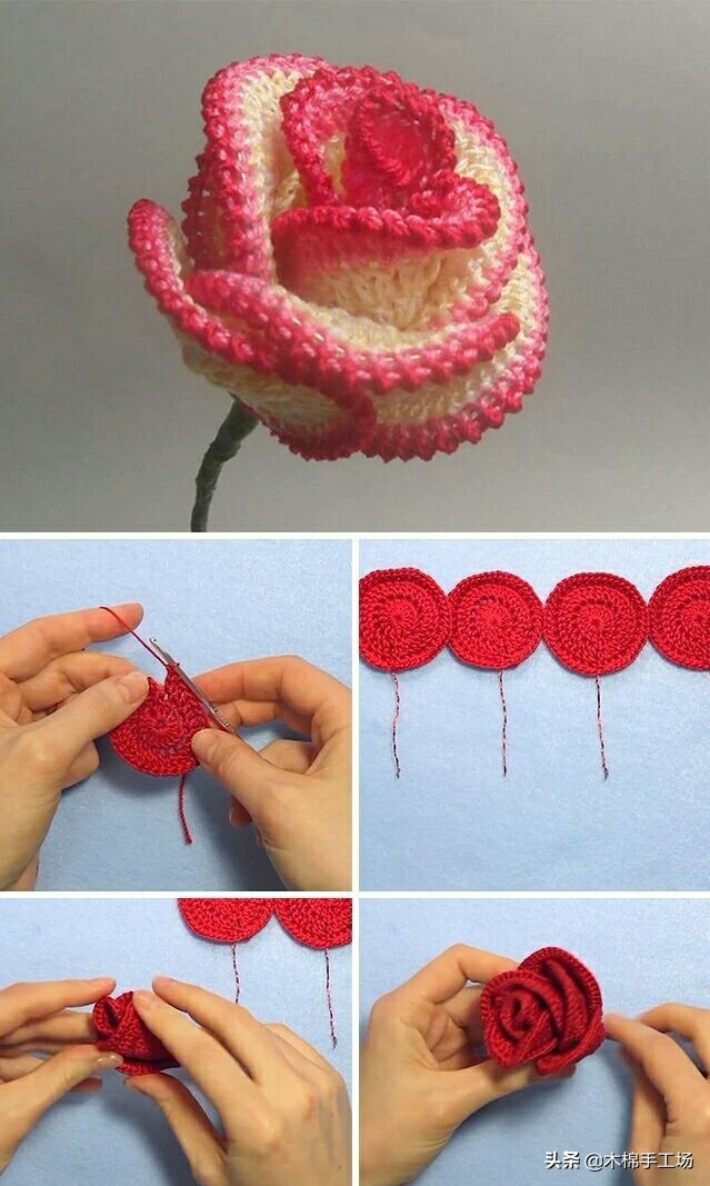 七种玫瑰花的钩编步骤,浪漫永不凋零的玫瑰花折纸