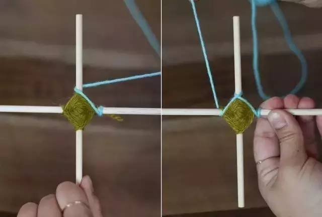 她用牙签搭了个十字，缠上几根毛线，竟也可以美成这样