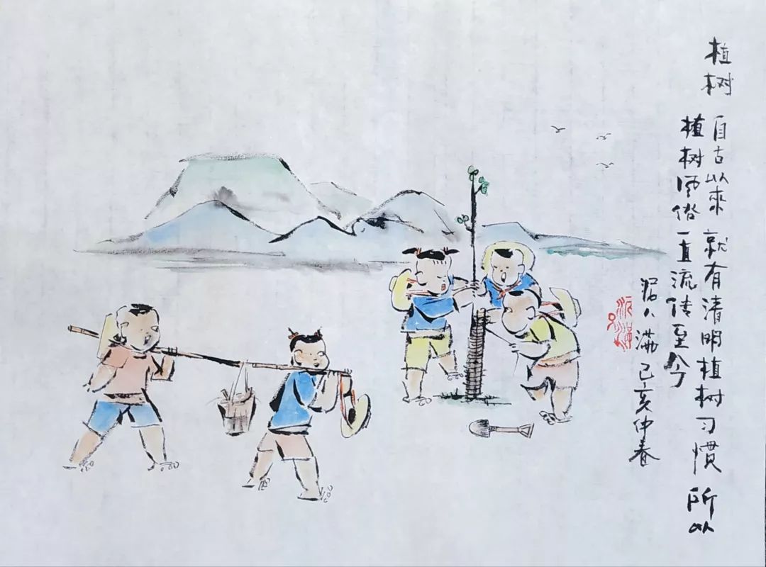 有关清明的山水画,中国风清明水墨画