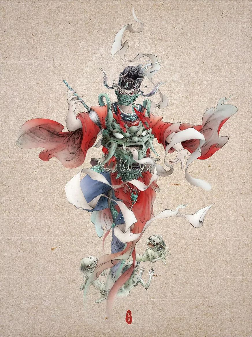 山海经异兽艺术画作,90后画家画山海经