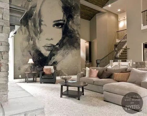 儿童卧室简单墙画手绘,留一面水泥墙