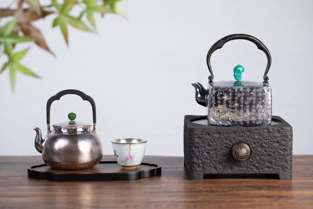 纯银嵌金荷花银壶纯手工泡茶银壶,纯银复古银壶