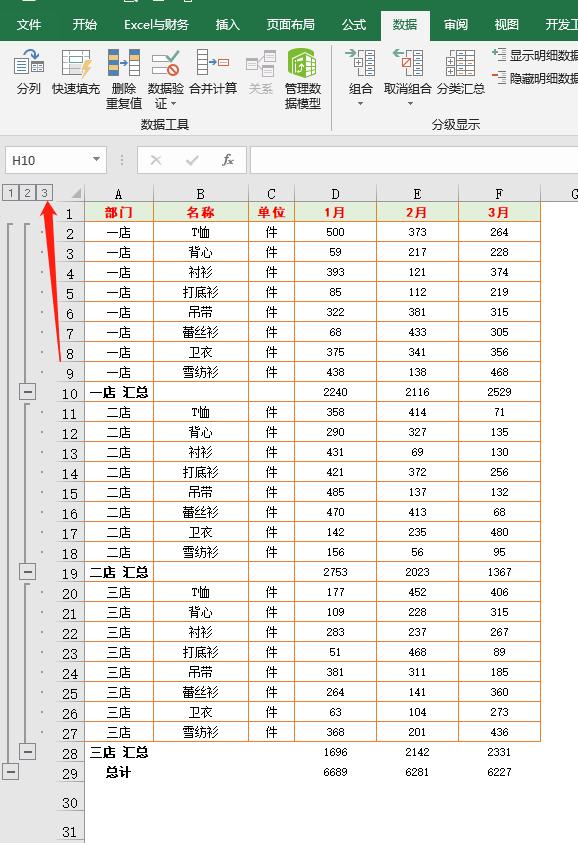 如何在excel中分级显示数据,excel中分多个区域排序