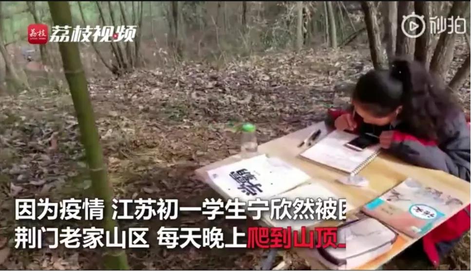 7岁女孩在案板上学习,7岁女童在案板下学习