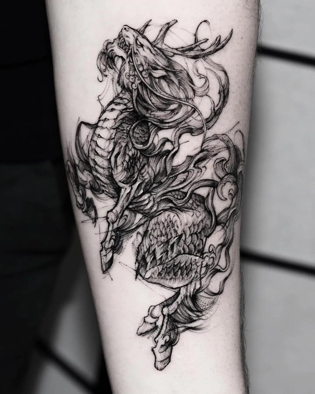 适合纹身的上古祥瑞神兽,最正宗的麒麟神兽纹身