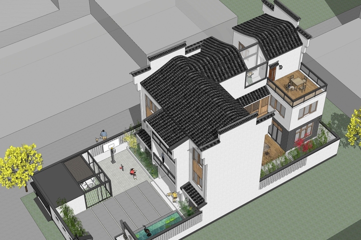 三层新中式别墅全套设计图纸,新中式合院别墅户型图纸