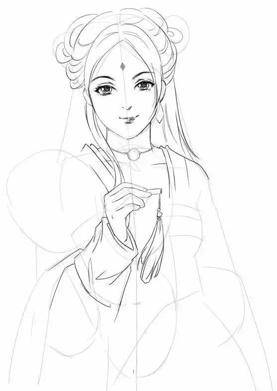 手绘动漫古风女生线稿简单,古风人物线稿教程零基础