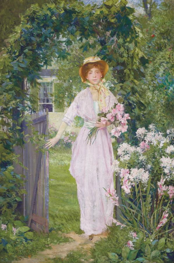 托马斯花园风景油画,花园油画图片风景