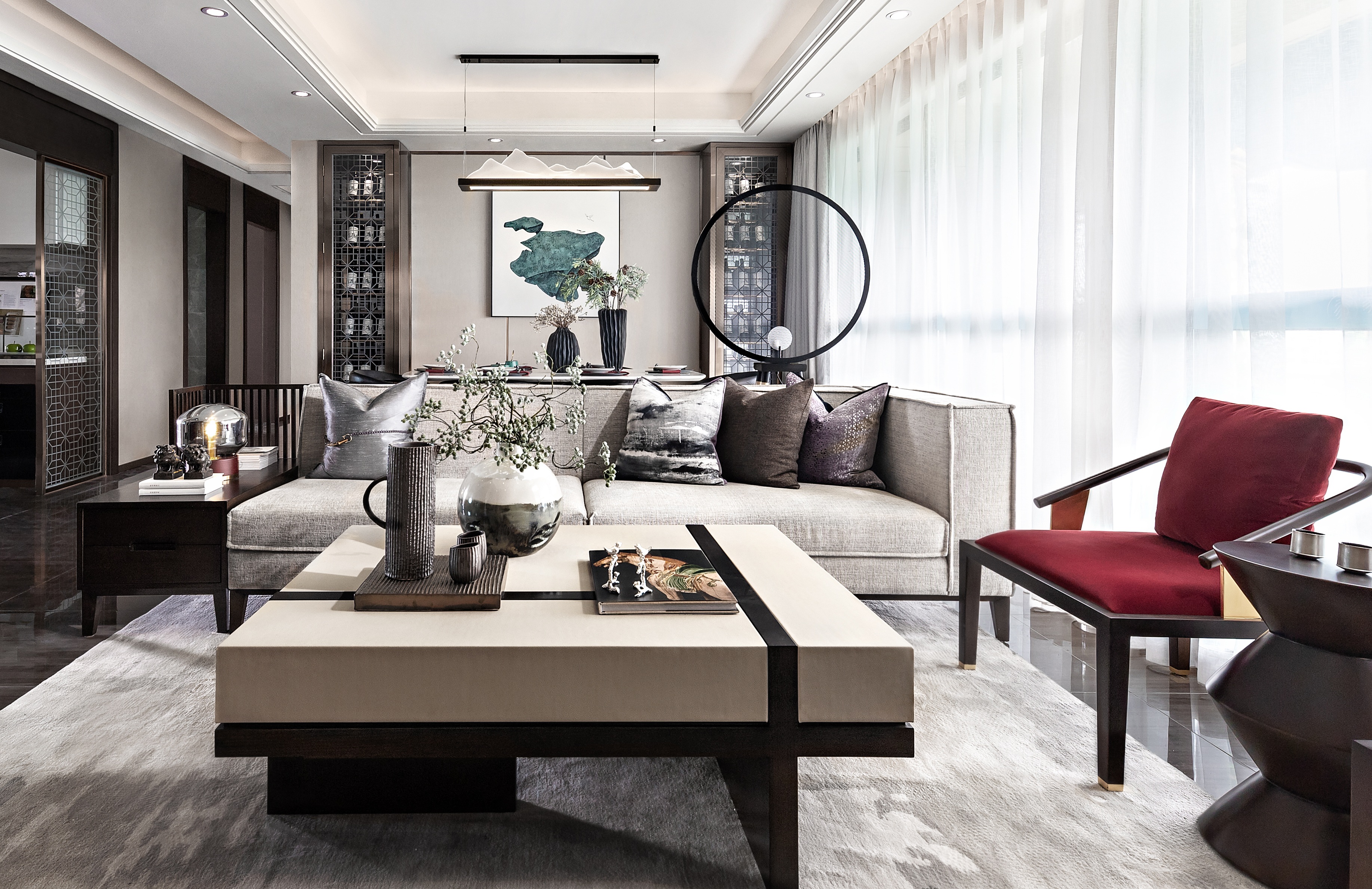 中式装修风格样板房图,桃花源120平中式风格样板房