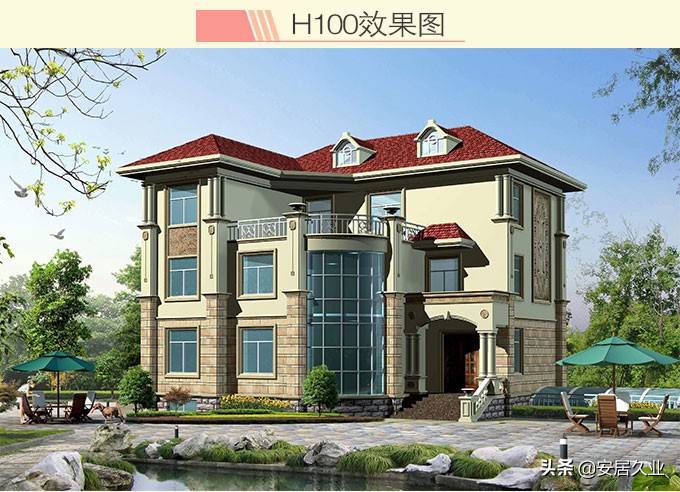 开间13.50米进深12米三层复式,8x13米农村三层复式旋转楼梯别墅