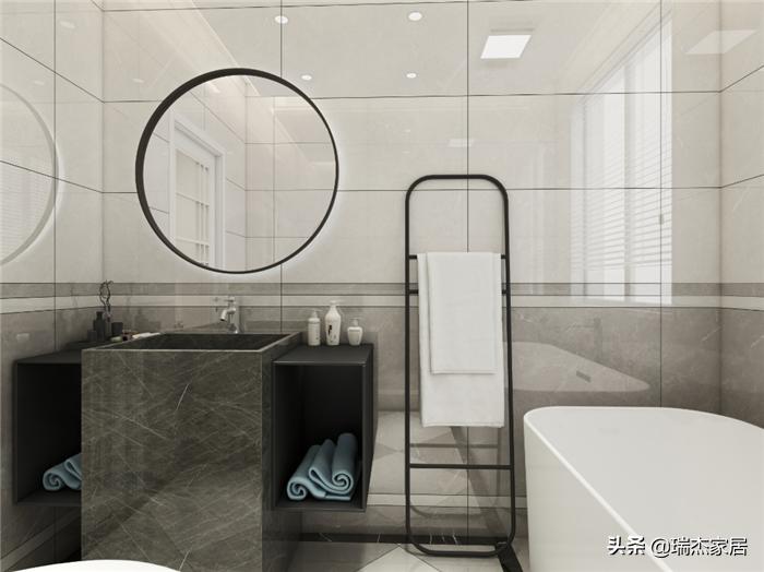 木饰面格栅轻奢风格装修效果图,黑白对比色彩构成简单图片