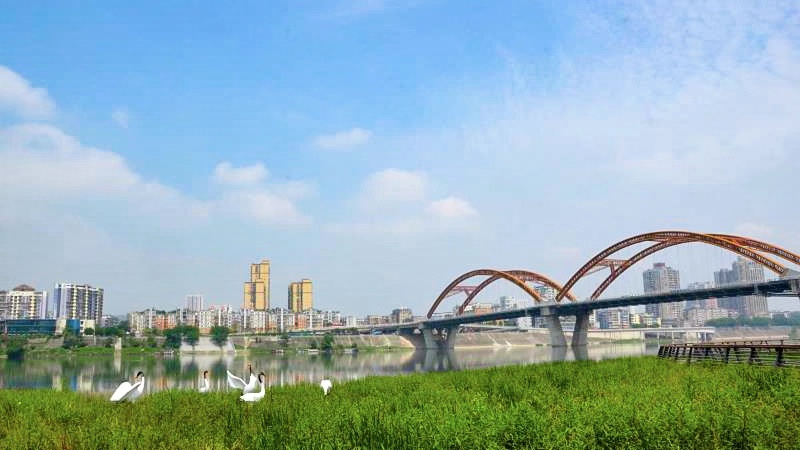 高坪区城市全貌,城在山水间画卷中