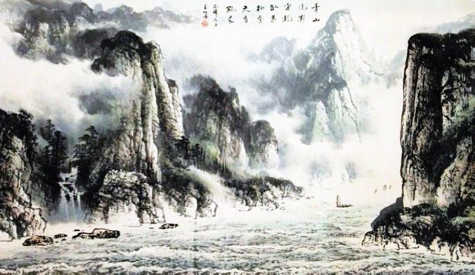 杨昌林山水画,现代水墨林溪山水画