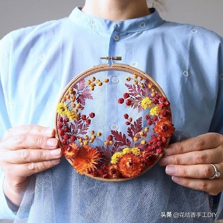 手工diy刺绣分享60款,干花刺绣作品图片