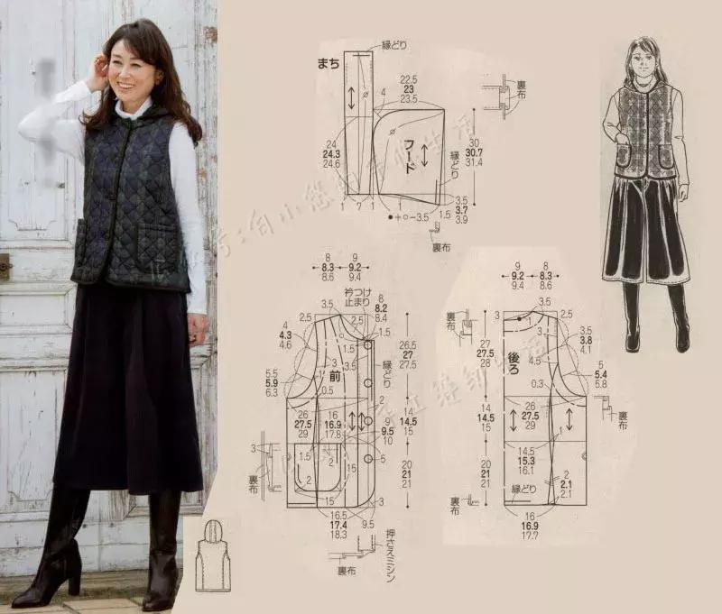 女士背心羽绒马甲裁剪图,秋冬背心马甲的裁剪方法