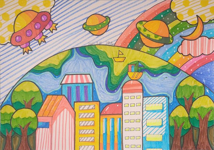 暑期儿童画作品,暑假安全我知道儿童画