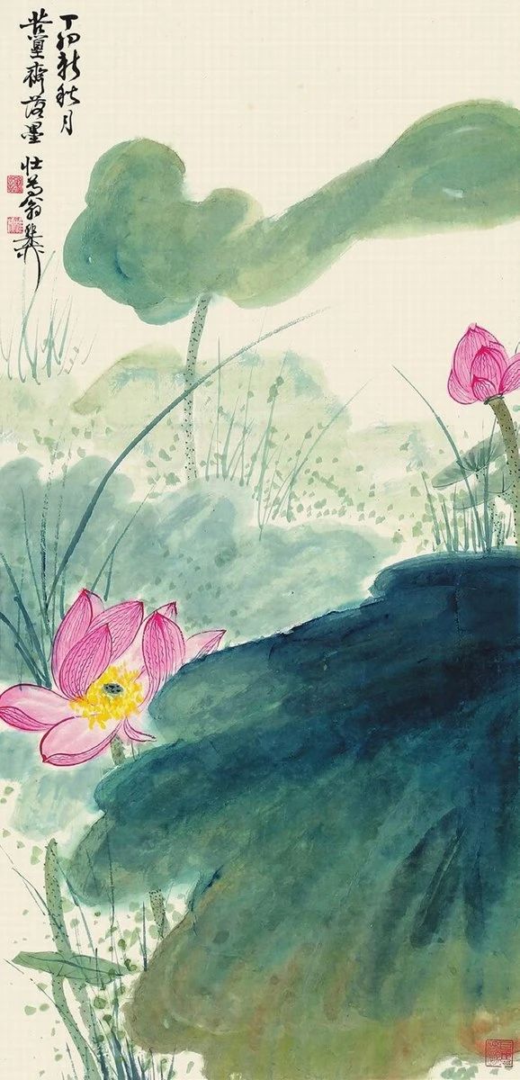 墨与色相碰撞，他笔下的荷花出淤泥而不染飘来阵阵清香
