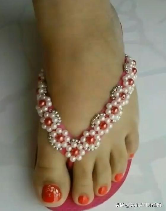 复古人字凉鞋串珠,手工串珠编织拖鞋