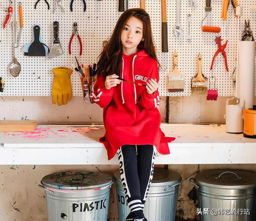 女童韩系风加绒连帽卫衣,2019秋女童流行卫衣