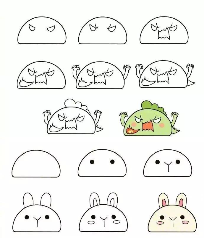 半圆简笔画小动物大全,简笔画入门100张动物简笔画