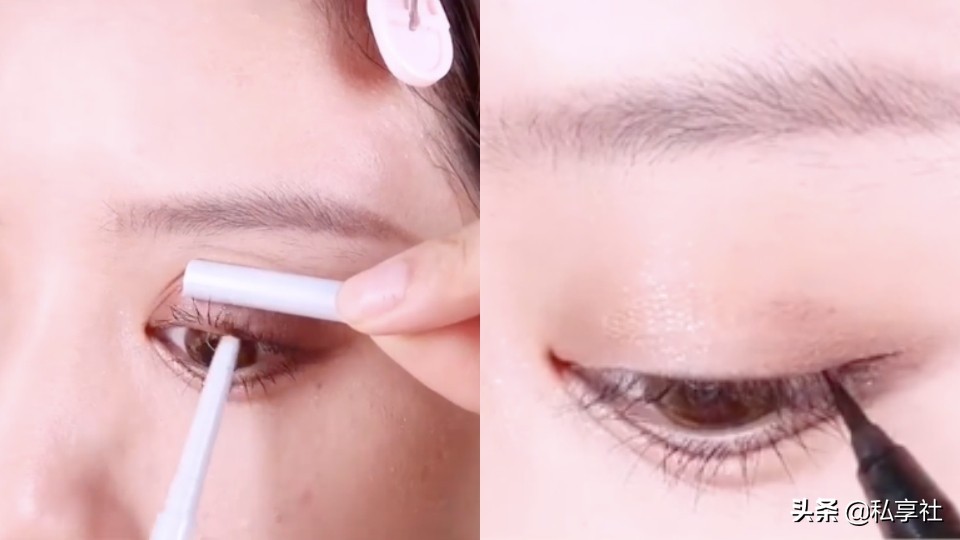 眼线眼影假睫毛双眼皮贴,单眼皮无辜大眼妆眼线画法