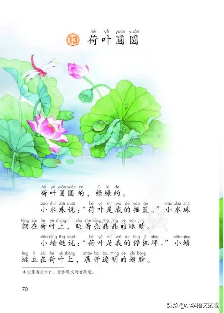一年级下13课荷叶圆圆同步练习题,一年级第十三课荷叶圆圆