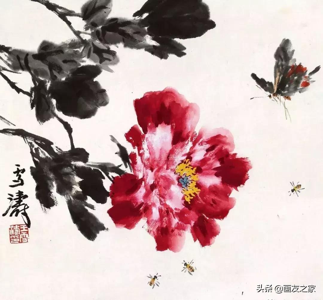 写意牡丹嫩枝干怎么调色,写意牡丹构图100例横幅