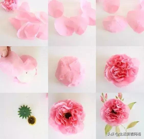 皱纹纸花朵手工艺术,纸艺玫瑰花的制作方法皱纹纸