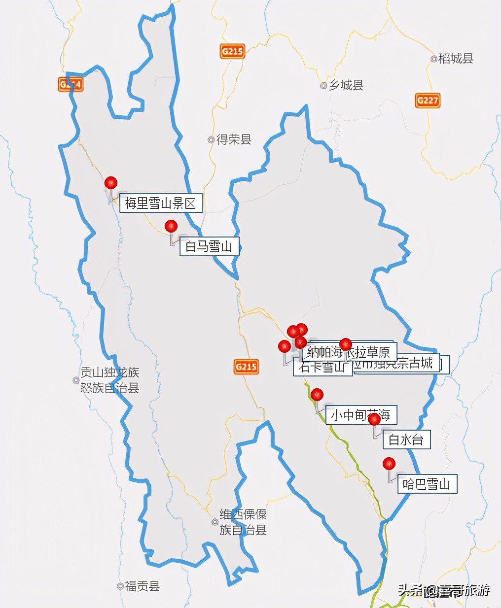 迪庆藏族自治州旅游景点地图,云南迪庆旅游攻略必去景点大全