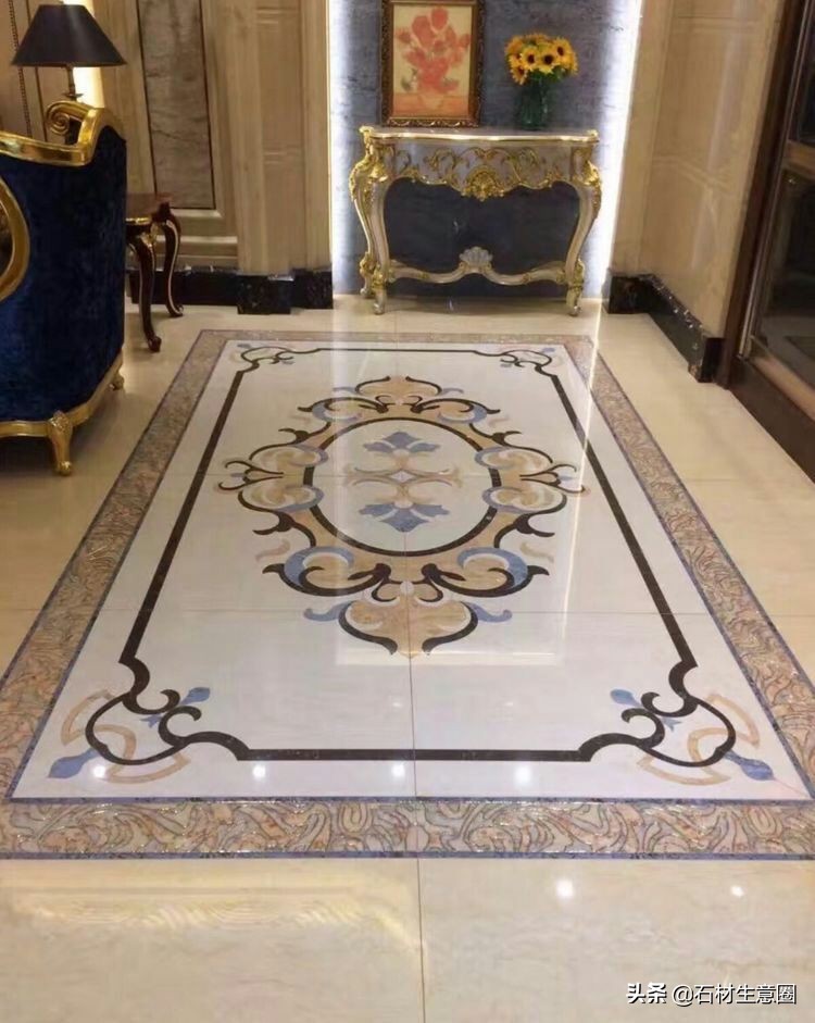 大理石地面水刀拼花效果图,100多平方水刀拼花图片