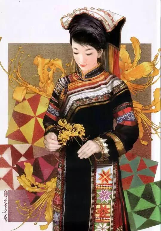 五十六个民族五十六枝花画,五十六个民族人物画高难度