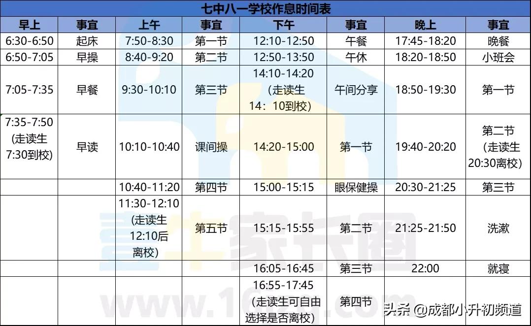 成都七中通锦校区作息时间表,成都七中实验学校作息时间表