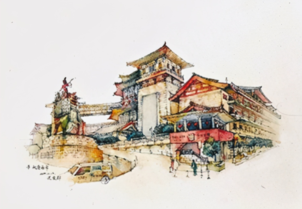 西安历史古建图,西安历史建筑手绘图