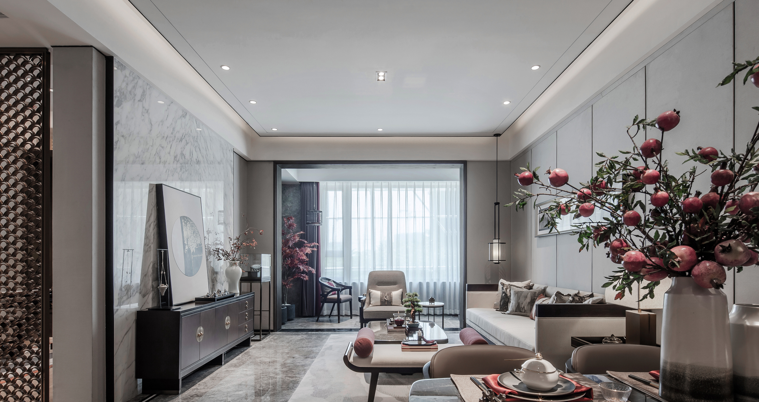 中式装修风格样板房图,桃花源120平中式风格样板房