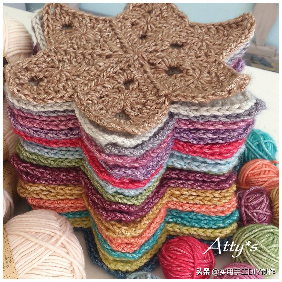 流苏水草花帽子钩针编织教程,六角垫子的钩织教程