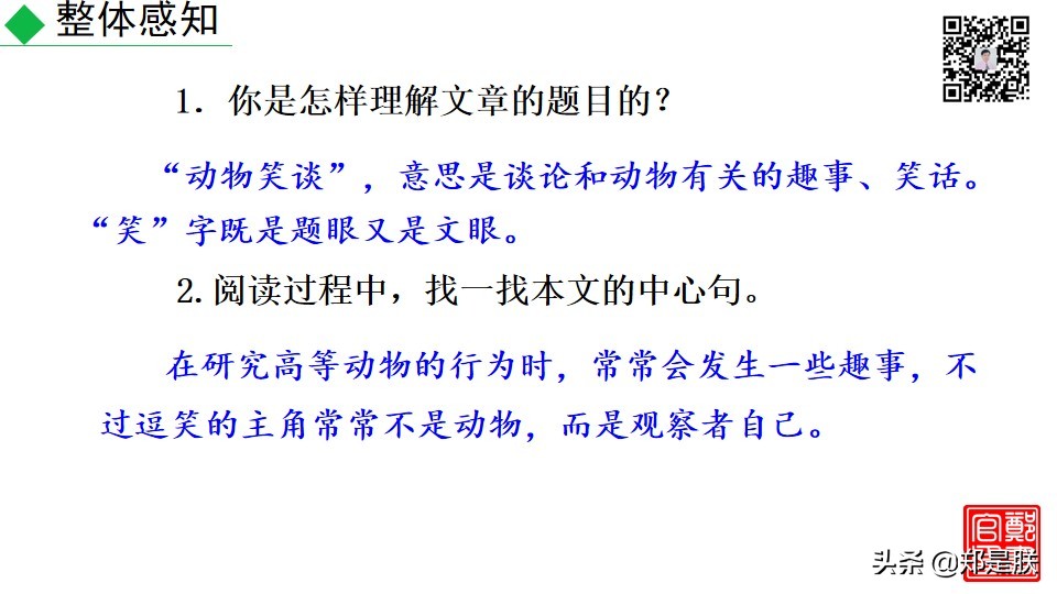 七上人教版第十七课动物笑谈课件,七上语文动物笑谈