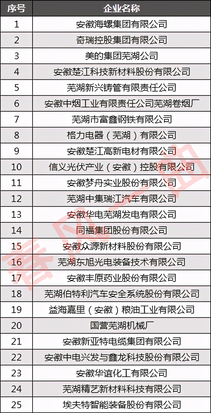 芜湖企业100强,芜湖工业100强企业
