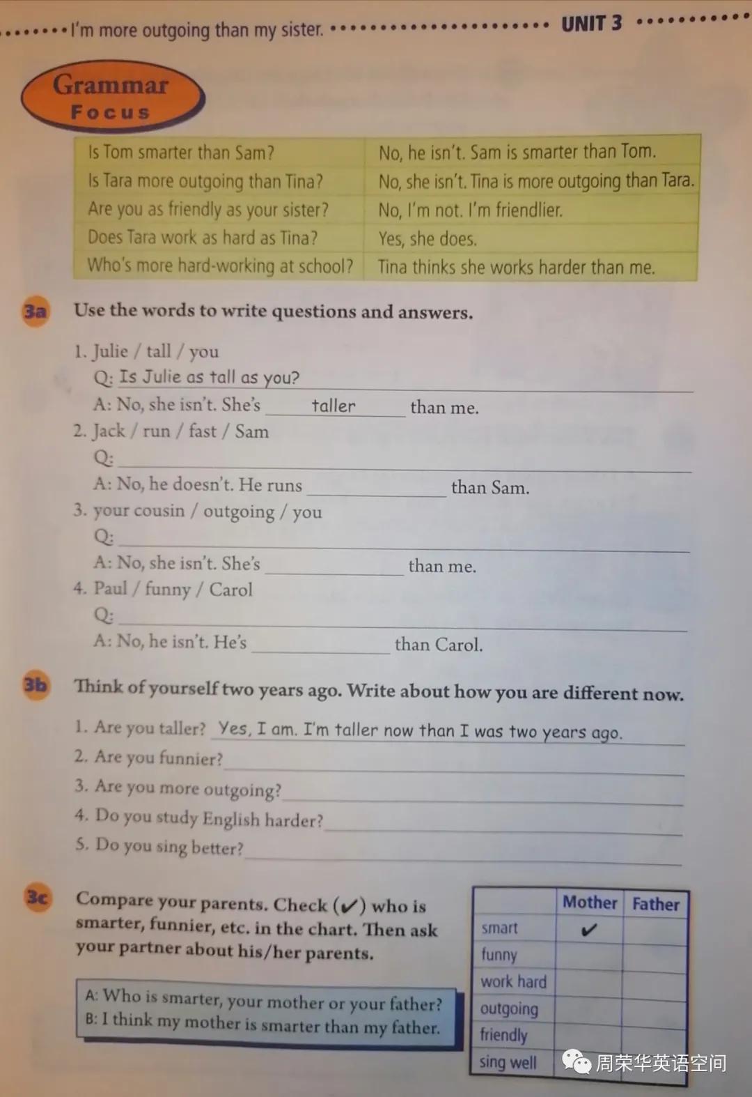 八上Unit3语法重点句子,全