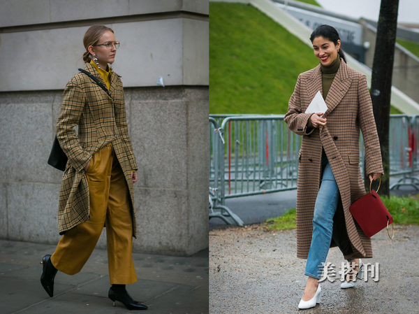 时尚咖色大衣的穿衣搭配,秋冬咖色格子大衣穿搭