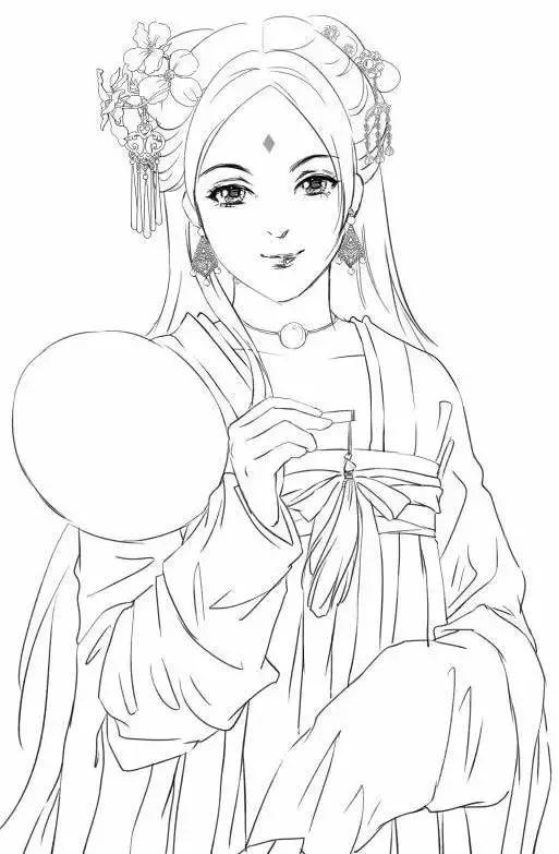 手绘动漫古风女生线稿简单,古风人物线稿教程零基础