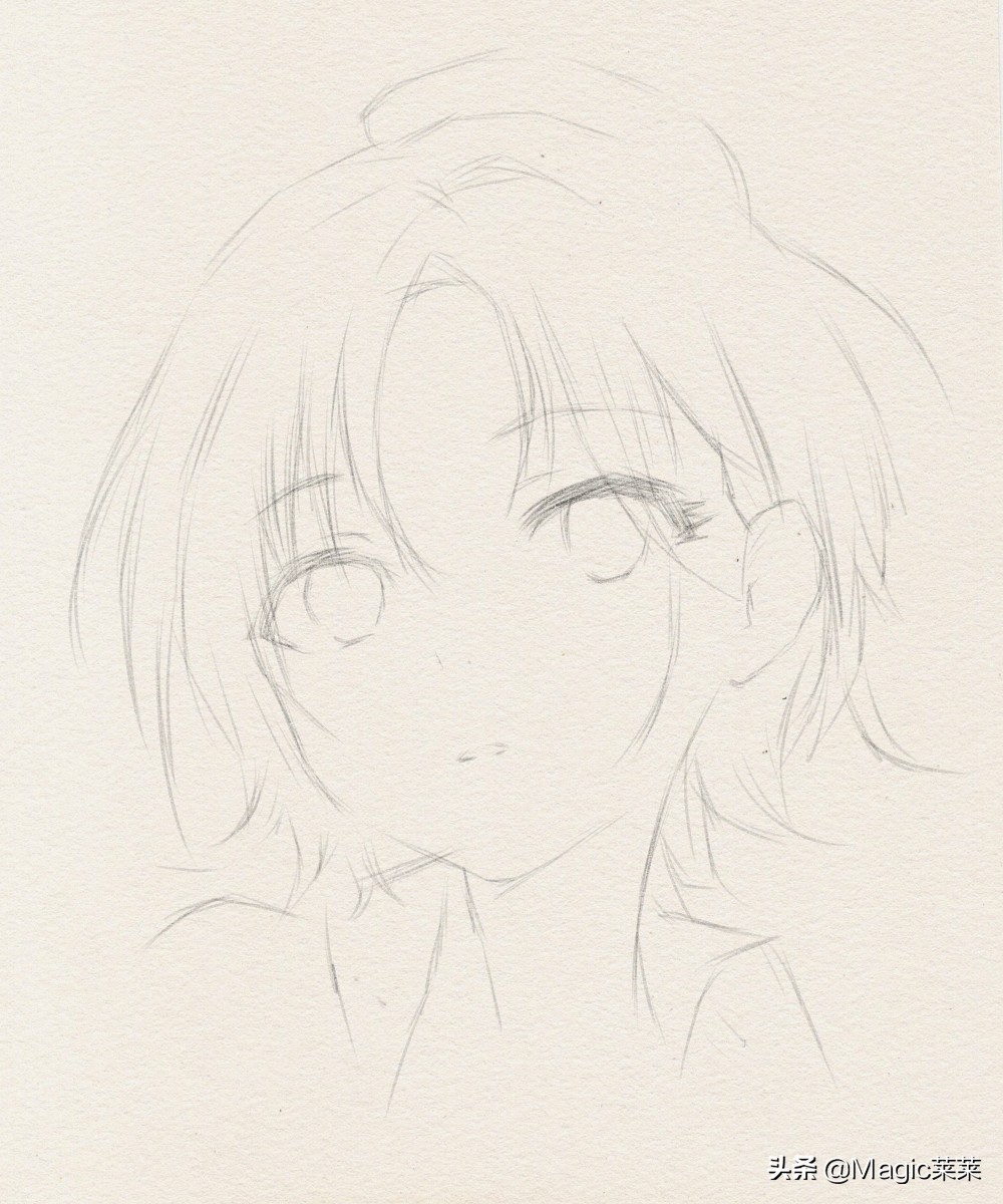 手绘动漫女人物黑白线稿教程,铅笔手绘动漫少女教程