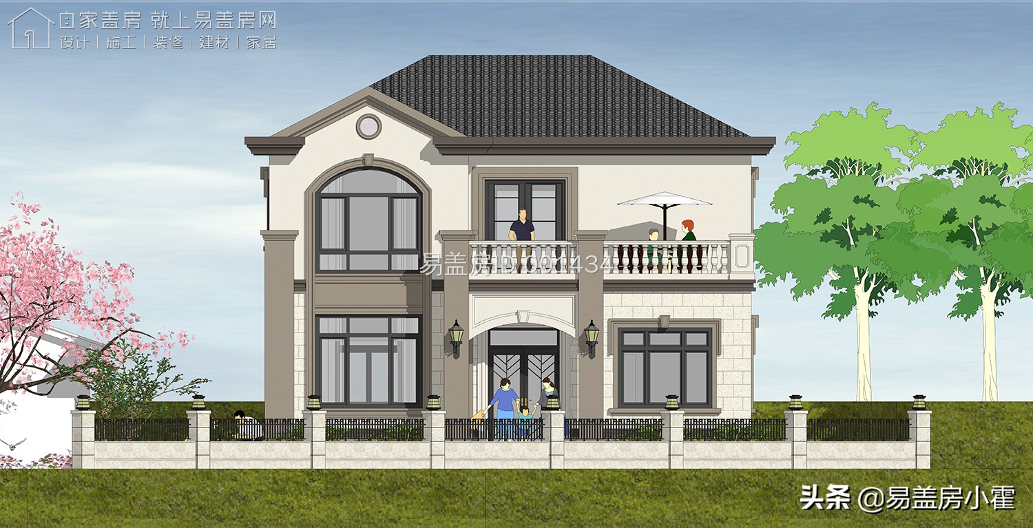 农村自建房2层欧式别墅设计,面宽10米欧式风格二层小别墅