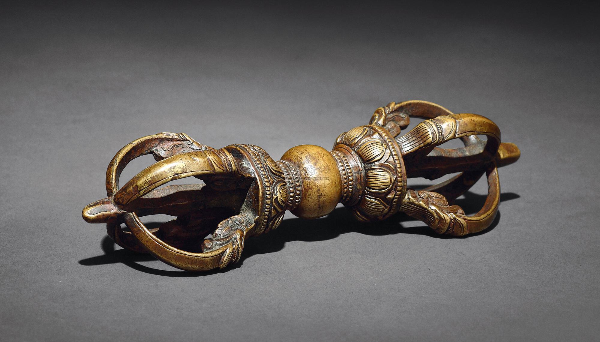 18世纪铜鎏金金刚杵,金刚橛钺刀