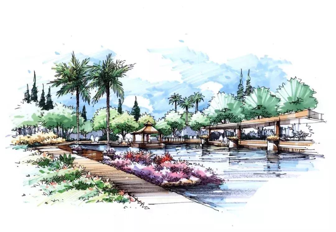 手绘效果图设计详解,干货五幅景观手绘效果图步骤图解