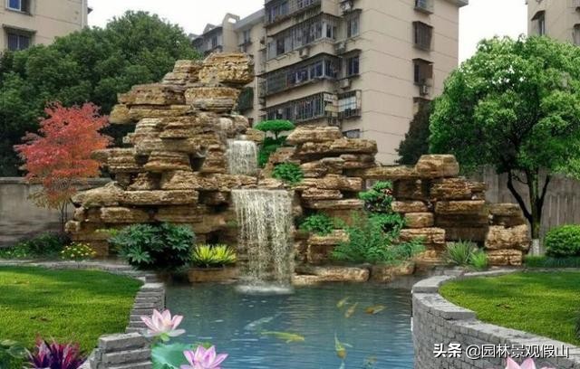 室内假山庭院假山,假山景观鱼池没假山底座怎么设计