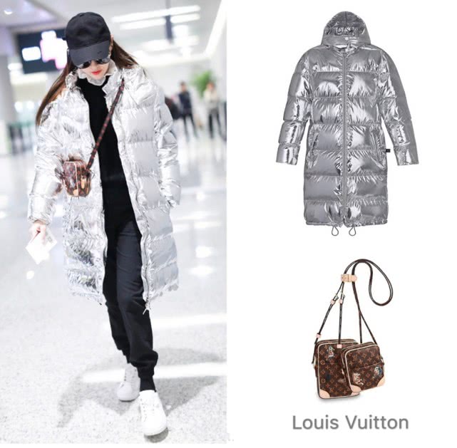 唐嫣穿银色棉服,唐嫣穿黑色羽绒服视频