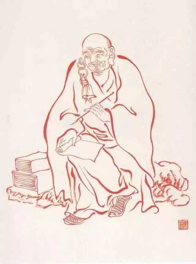 弘一法师的蓝底描金十八罗汉作品,弘一大师100万罗汉图写意