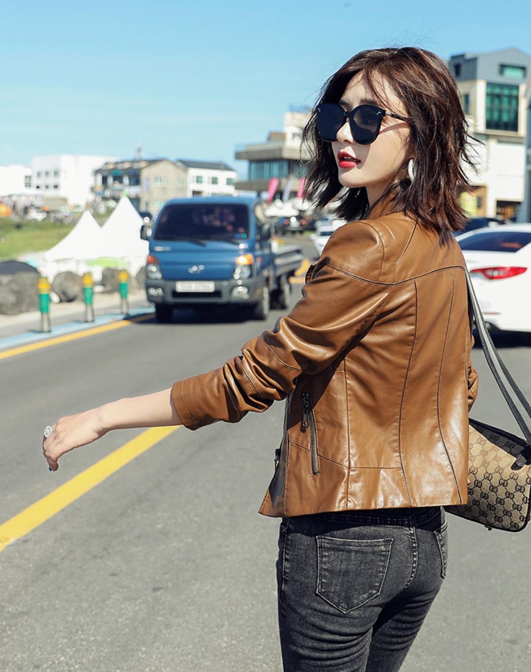 机车风黑色小皮衣外套短款搭配,短款机车皮衣高级穿搭小个子